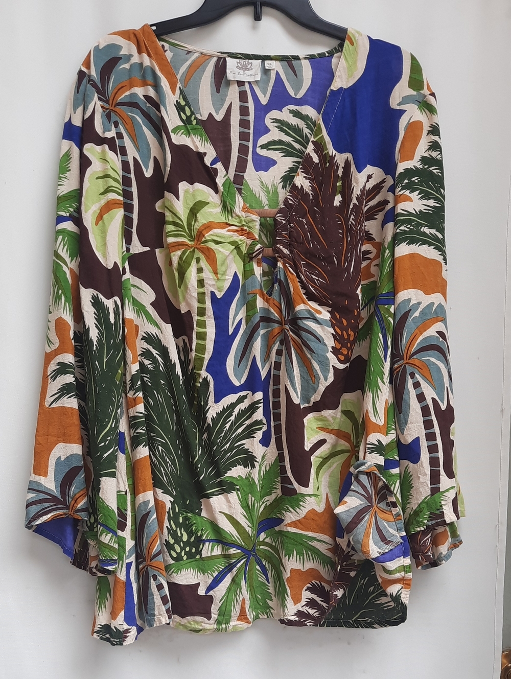 True Destinations Tropical Palm Tree Tunic Shirt resort wear Size XL